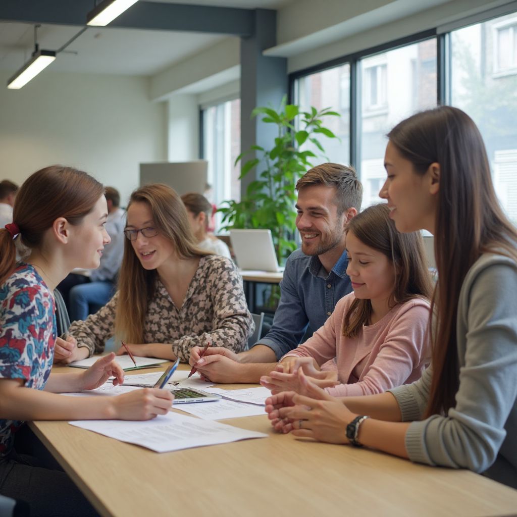Students collaborating in modern learning space